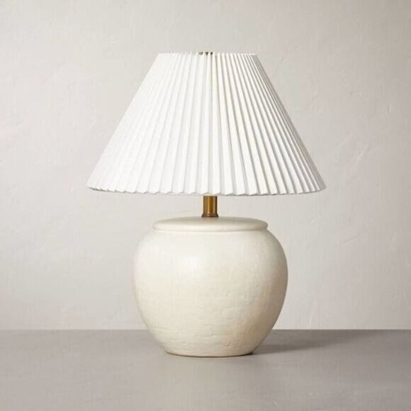 Distressed Ceramic Table Lamp Pleated Shade Cream - Hearth & Hand Magnolia NIB - Picture 1 of 7